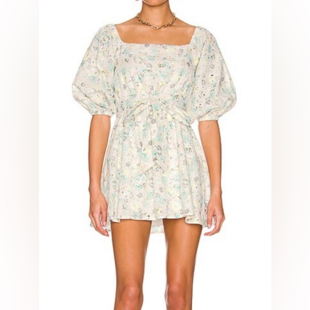 MINKPINK Irwin Pastel Floral Mini Dress w Puff Sleeves - XL